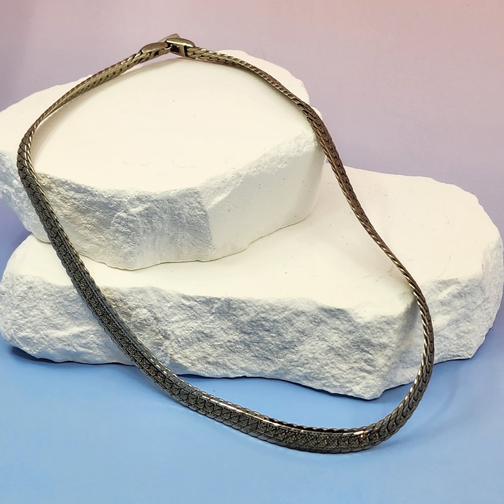 Pudore Silver Tone Textured Woven Chain Necklace Vintage Bold Statement Collar